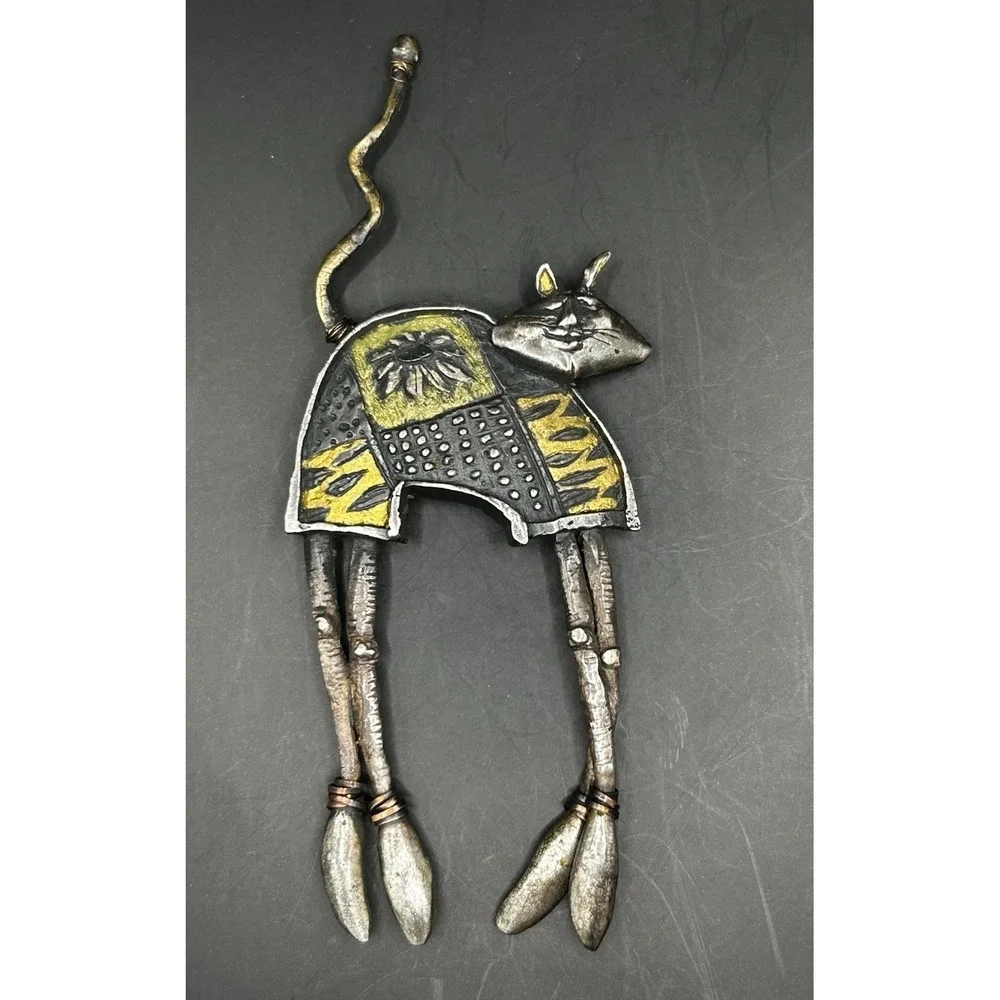 RARE Large Signed Artisan Cat Brooch 105/250 Mixed Metal Studio Jewelry Pin
